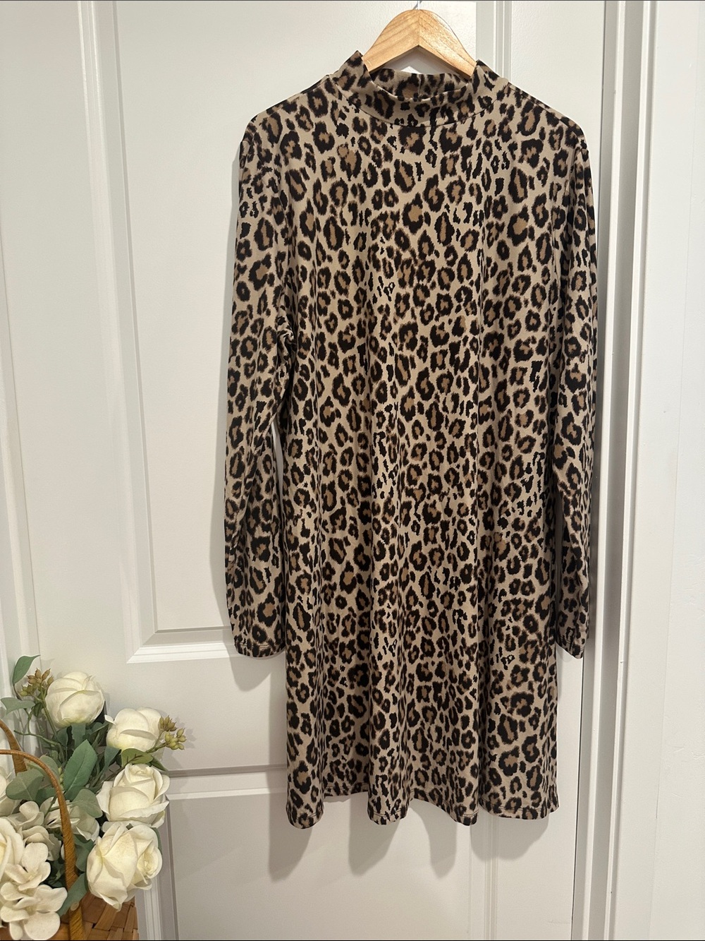 Mudd Leopard Print Long Sleeve Mock Neck Dress - Tan & Black